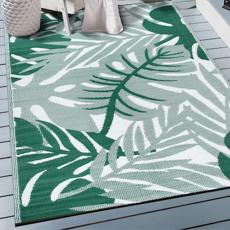 World Rug Gallery Tropical Leaf Reversible Recycled Plastic 3' X 5' Green Outdoor Rug 6066GREEN3X5
